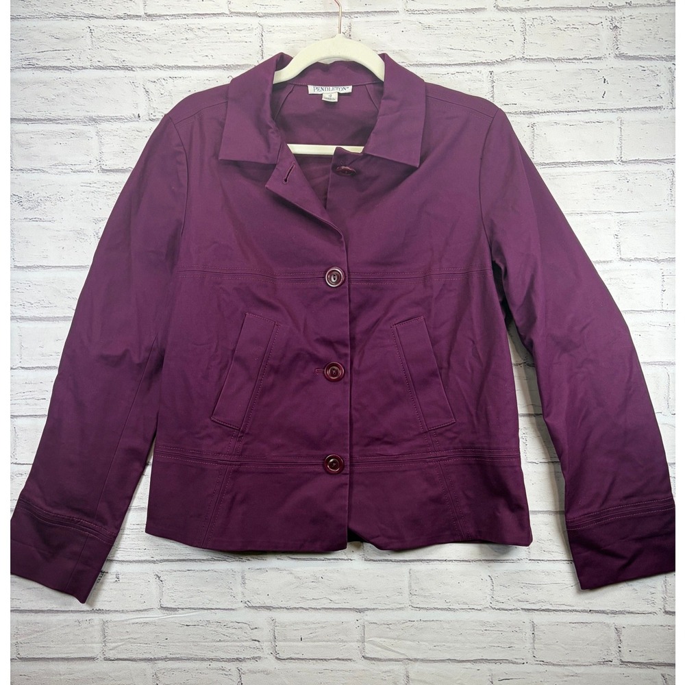 Pendleton Dark Purple Button Front Dress Jacket Women's Size 12 Cotton Blend